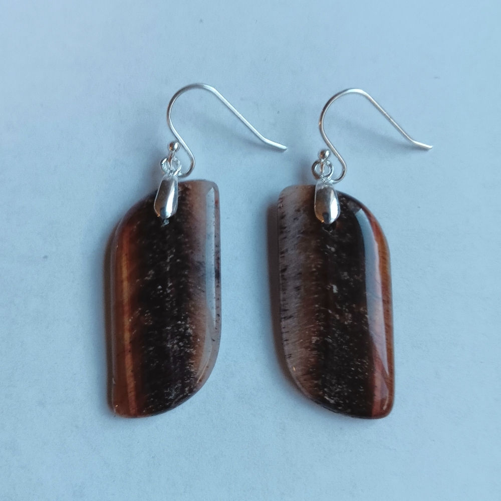 Red Tiger's Eye Gemstone Earrrings with 925 Sterling Silver Findings